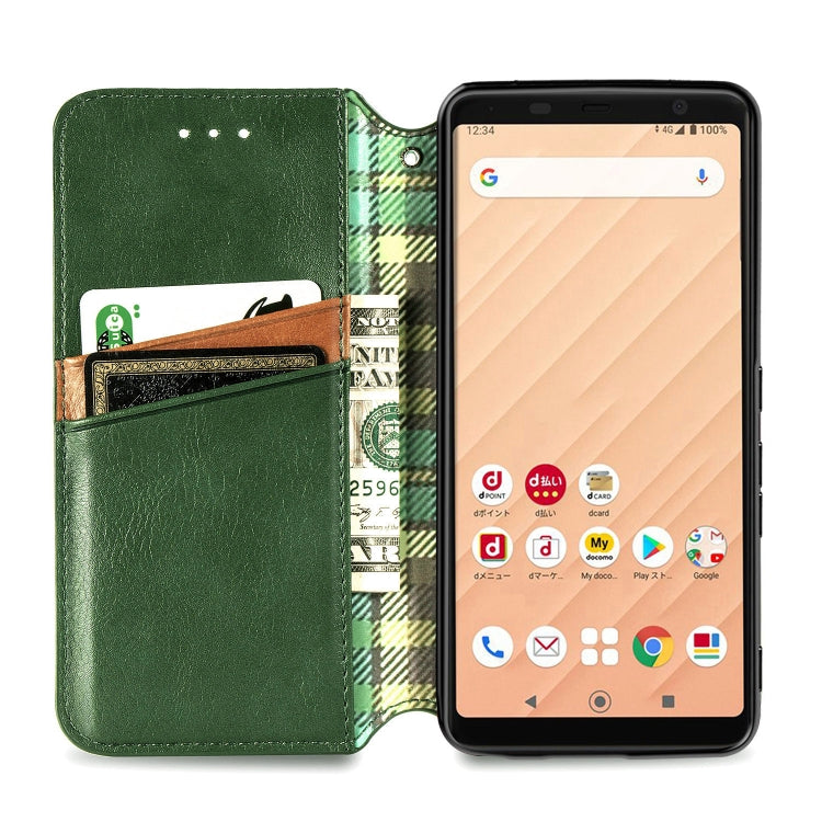 For Fujitsu Arrows Be4 F-41A Cubic Grid Pressed Horizontal Flip Magnetic Leather Case with Holder & Card Slots & Wallet