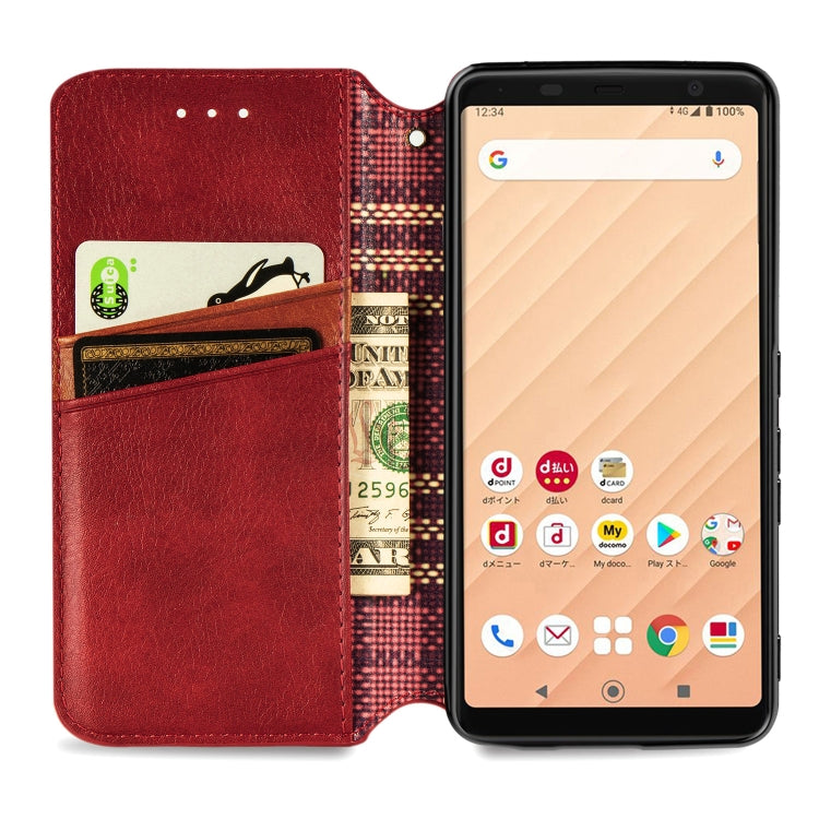 For Fujitsu Arrows Be4 F-41A Cubic Grid Pressed Horizontal Flip Magnetic Leather Case with Holder & Card Slots & Wallet