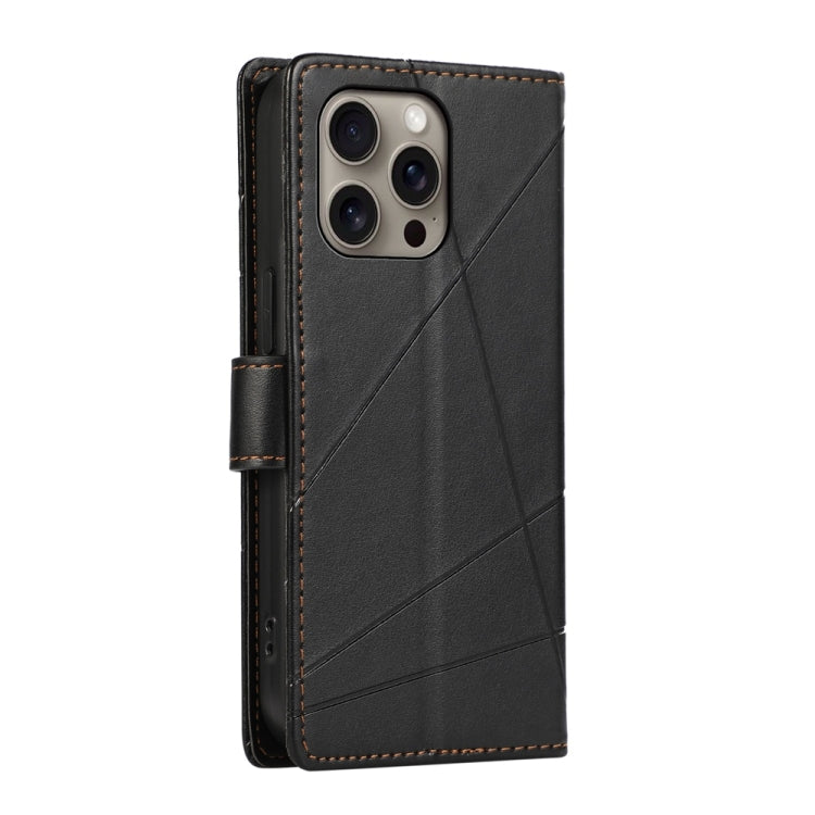 For iPhone 16 Pro Max PU Genuine Leather Texture Embossed Line Phone Case