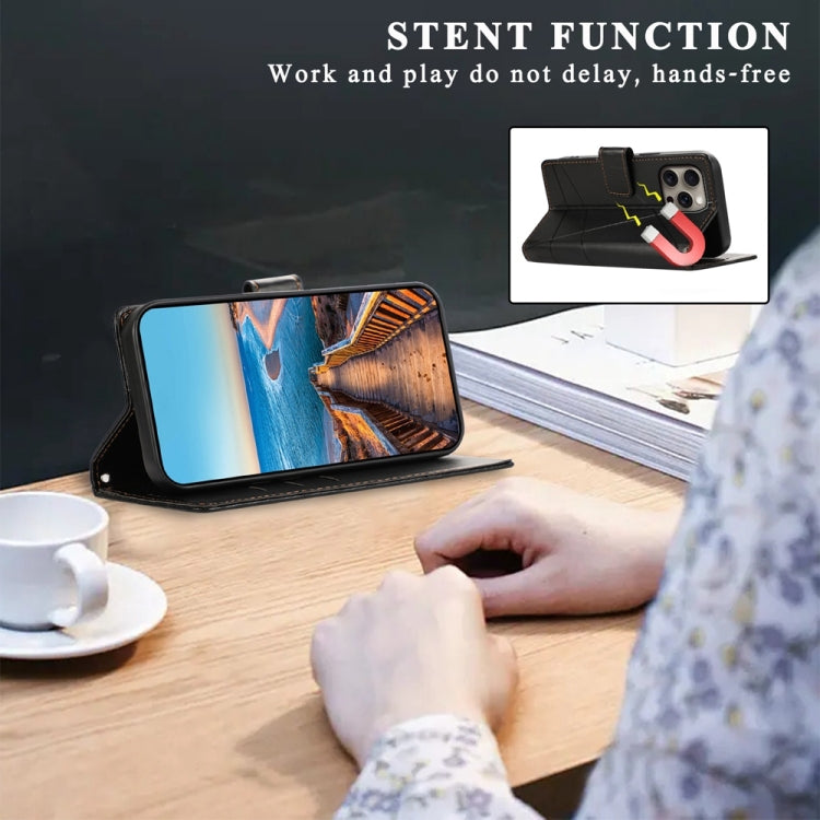 For iPhone 16 Pro Max PU Genuine Leather Texture Embossed Line Phone Case