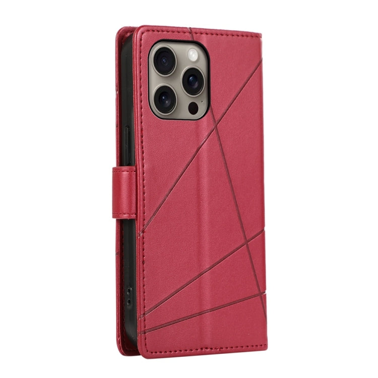 For iPhone 16 Pro Max PU Genuine Leather Texture Embossed Line Phone Case