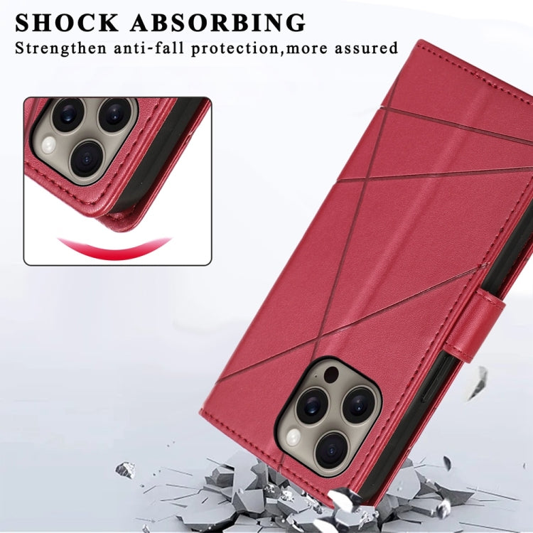 For iPhone 16 Pro Max PU Genuine Leather Texture Embossed Line Phone Case