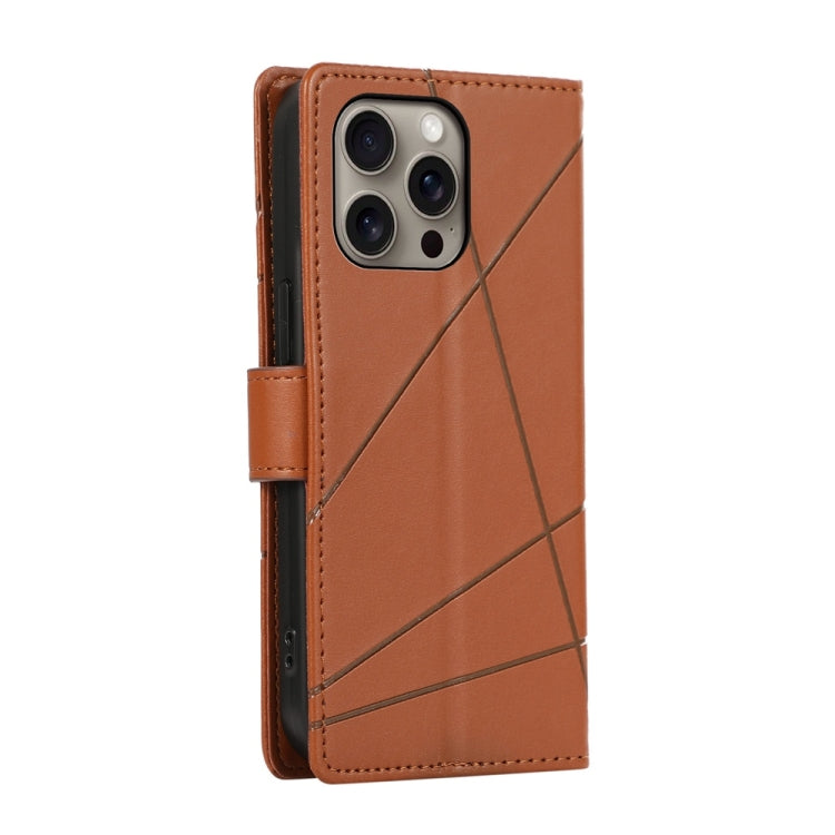 For iPhone 16 Pro Max PU Genuine Leather Texture Embossed Line Phone Case