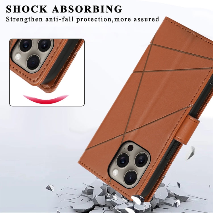 For iPhone 16 Pro Max PU Genuine Leather Texture Embossed Line Phone Case