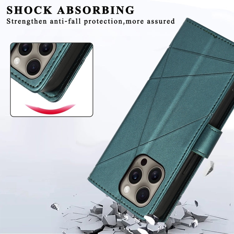 For iPhone 16 Pro Max PU Genuine Leather Texture Embossed Line Phone Case