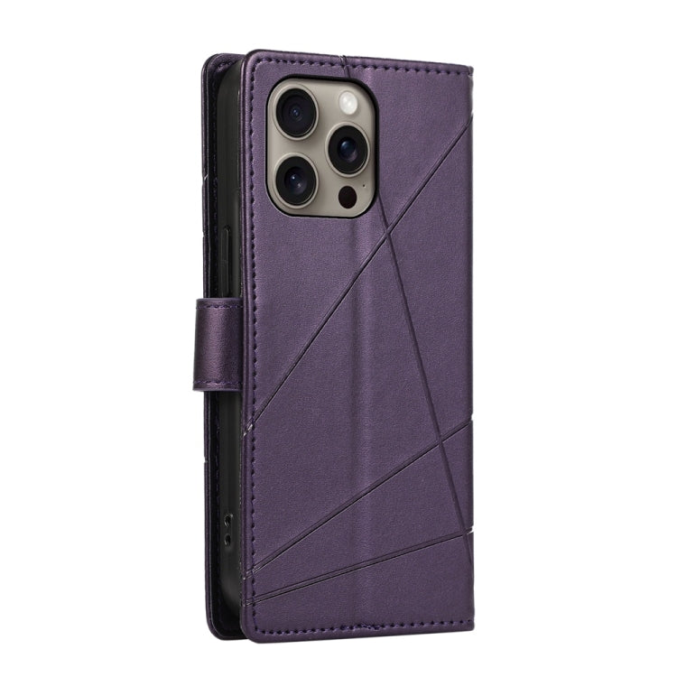 For iPhone 16 Pro Max PU Genuine Leather Texture Embossed Line Phone Case