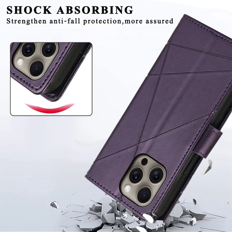 For iPhone 16 Pro Max PU Genuine Leather Texture Embossed Line Phone Case