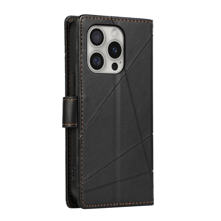 For iPhone 16 Pro PU Genuine Leather Texture Embossed Line Phone Case