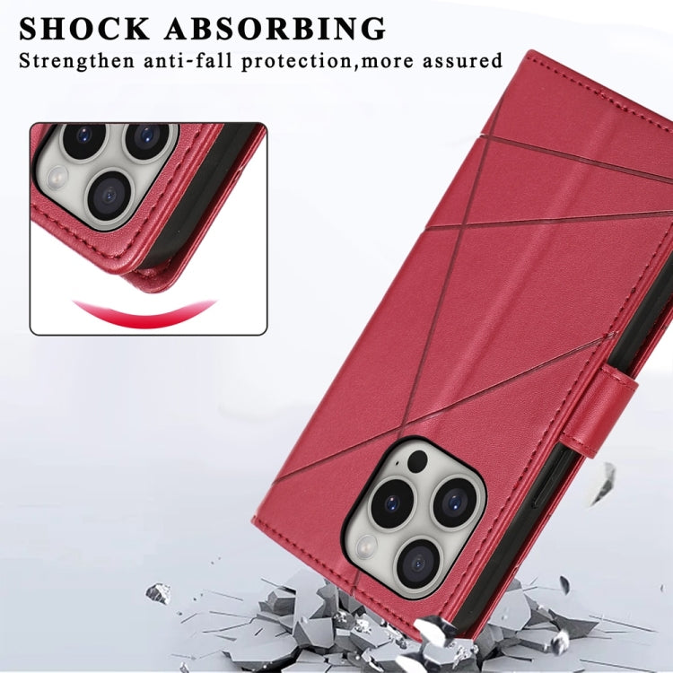 For iPhone 16 Pro PU Genuine Leather Texture Embossed Line Phone Case