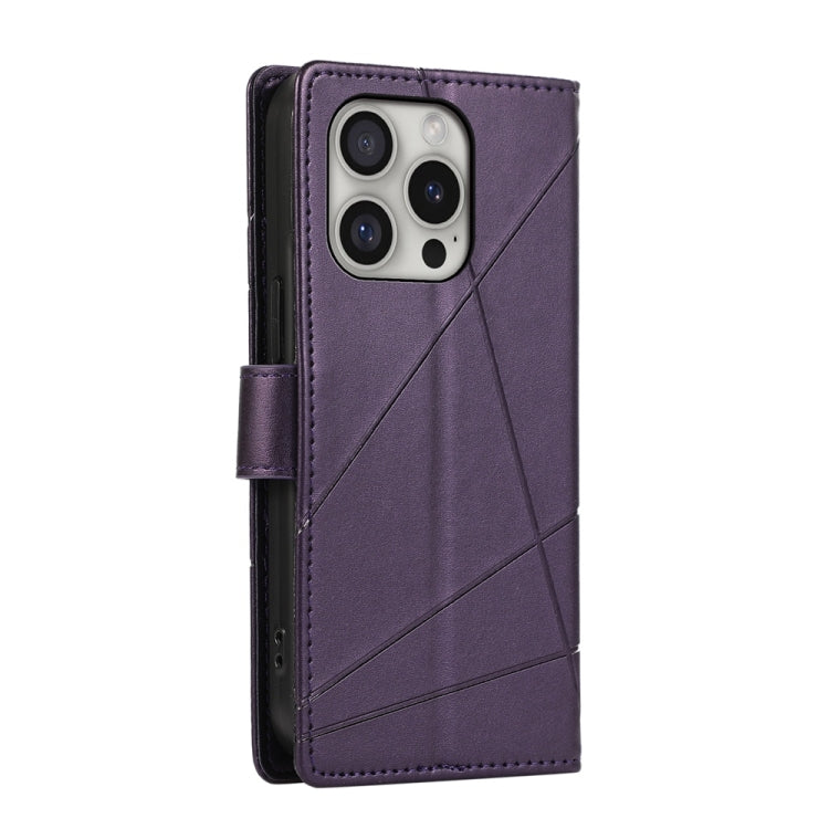 For iPhone 16 Pro PU Genuine Leather Texture Embossed Line Phone Case