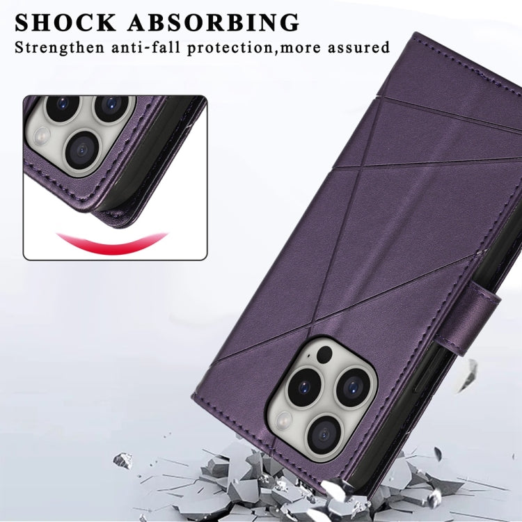 For iPhone 16 Pro PU Genuine Leather Texture Embossed Line Phone Case