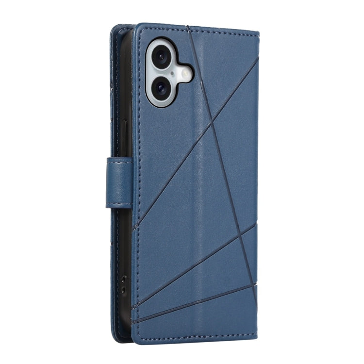 For iPhone 16 Plus PU Genuine Leather Texture Embossed Line Phone Case