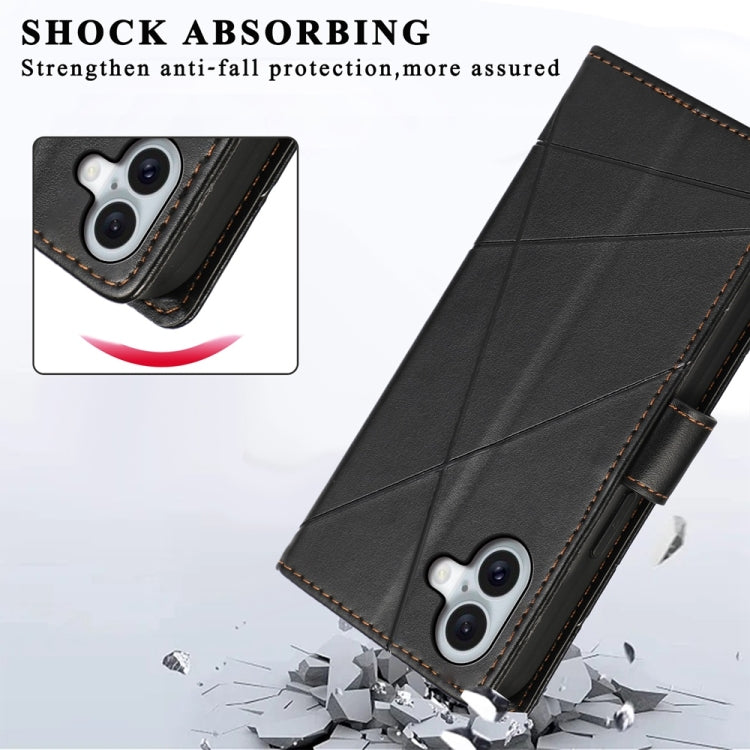 For iPhone 16 Plus PU Genuine Leather Texture Embossed Line Phone Case