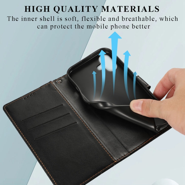 For iPhone 16 Plus PU Genuine Leather Texture Embossed Line Phone Case