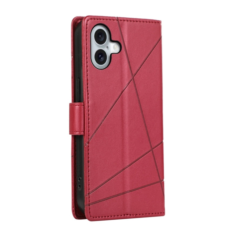 For iPhone 16 Plus PU Genuine Leather Texture Embossed Line Phone Case