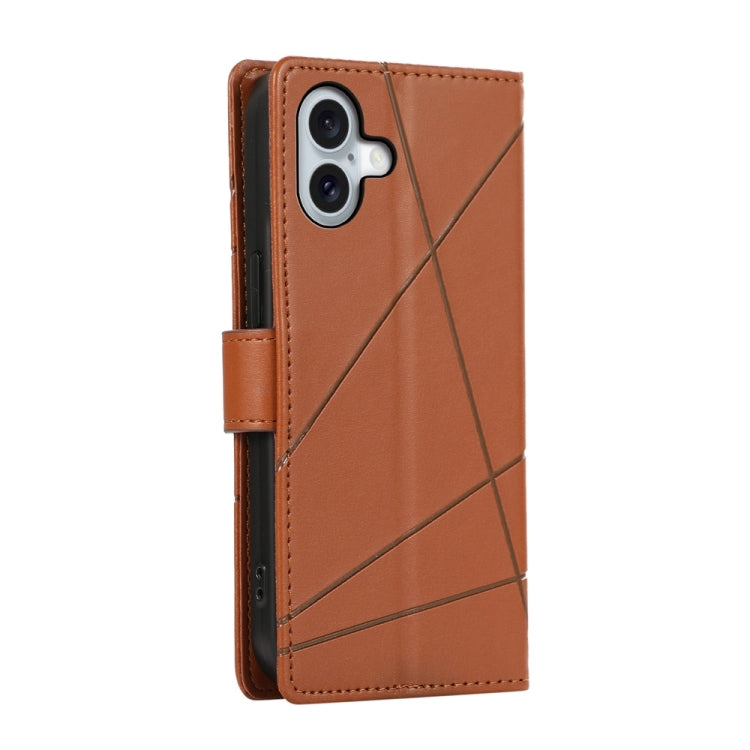 For iPhone 16 Plus PU Genuine Leather Texture Embossed Line Phone Case