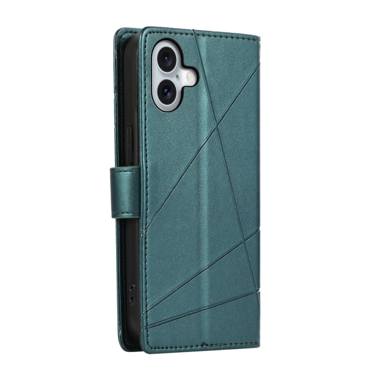 For iPhone 16 Plus PU Genuine Leather Texture Embossed Line Phone Case