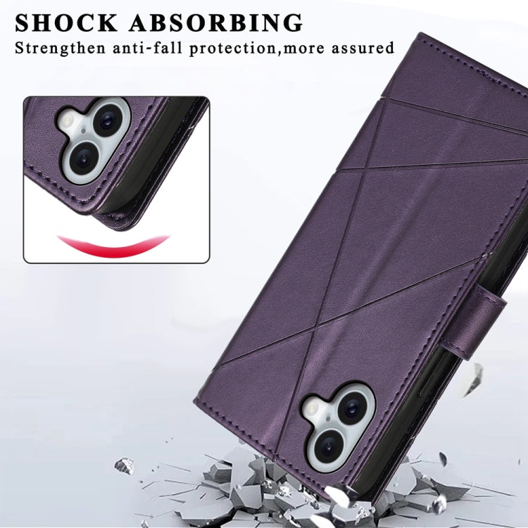For iPhone 16 Plus PU Genuine Leather Texture Embossed Line Phone Case