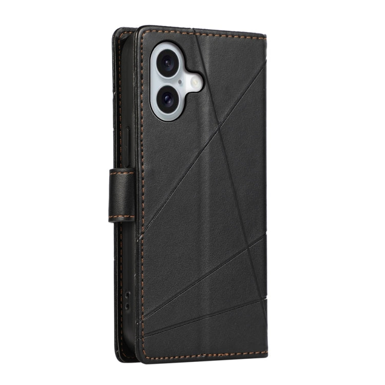 For iPhone 16 PU Genuine Leather Texture Embossed Line Phone Case