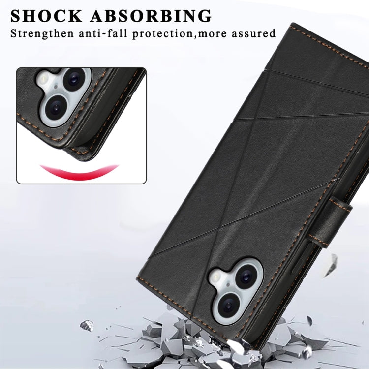 For iPhone 16 PU Genuine Leather Texture Embossed Line Phone Case