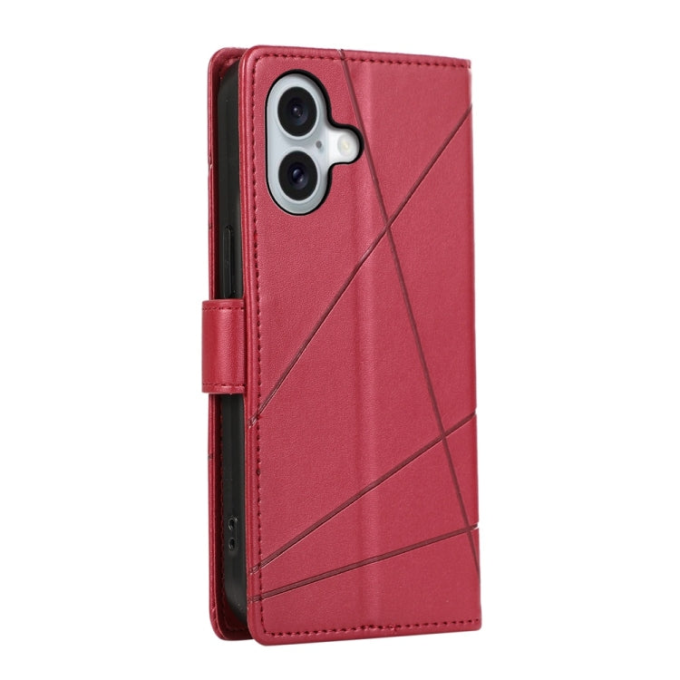 For iPhone 16 PU Genuine Leather Texture Embossed Line Phone Case