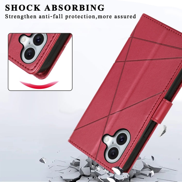 For iPhone 16 PU Genuine Leather Texture Embossed Line Phone Case