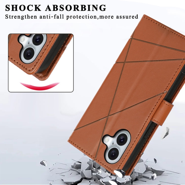 For iPhone 16 PU Genuine Leather Texture Embossed Line Phone Case