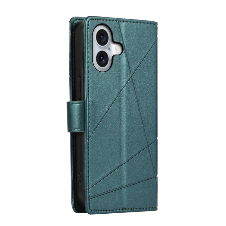 For iPhone 16 PU Genuine Leather Texture Embossed Line Phone Case