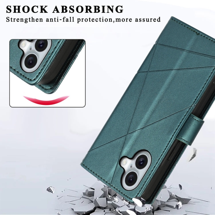 For iPhone 16 PU Genuine Leather Texture Embossed Line Phone Case
