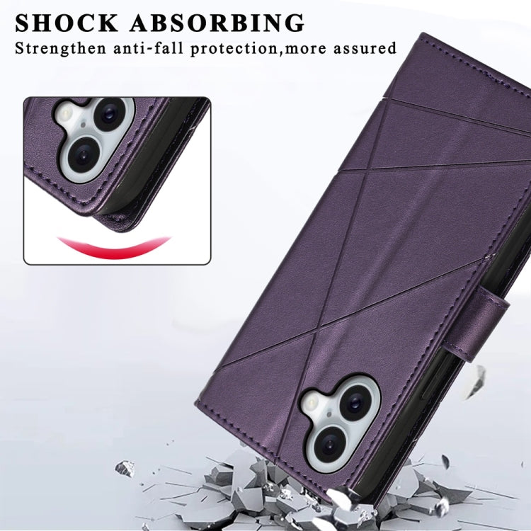 For iPhone 16 PU Genuine Leather Texture Embossed Line Phone Case
