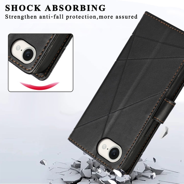 For iPhone 17e / 16e PU Genuine Leather Texture Embossed Line Phone Case