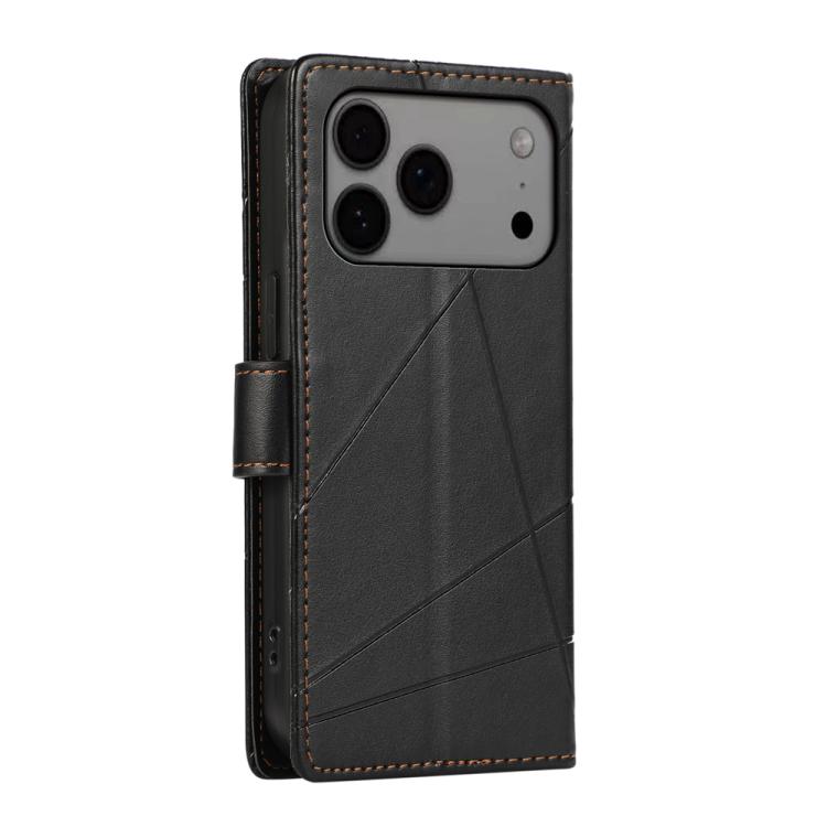 For iPhone 17 Pro Max PU Genuine Leather Texture Embossed Line Phone Case