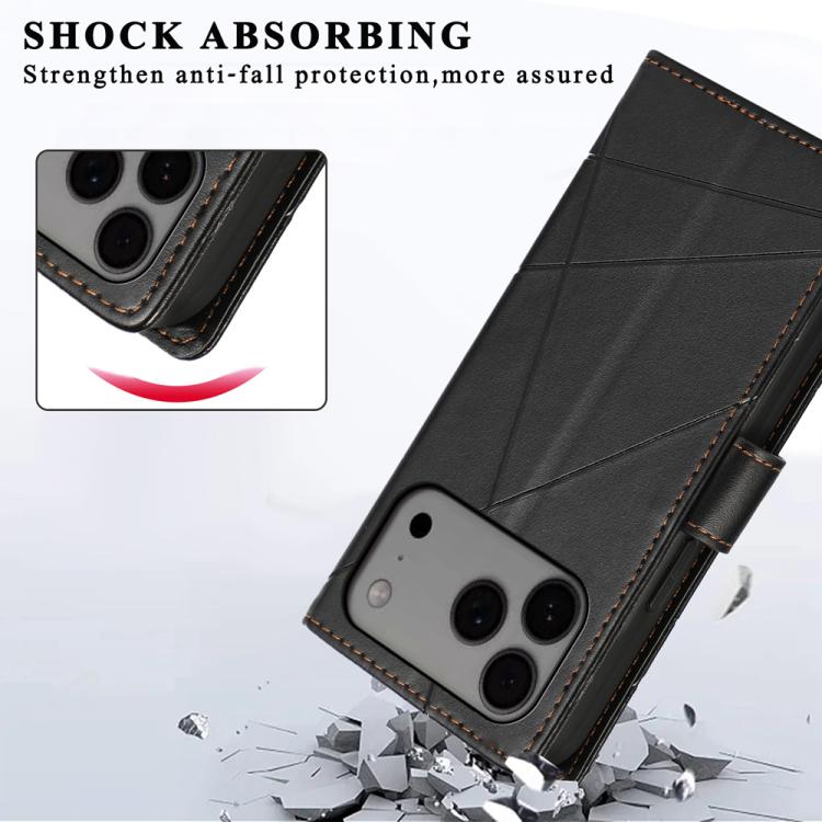 For iPhone 17 Pro Max PU Genuine Leather Texture Embossed Line Phone Case