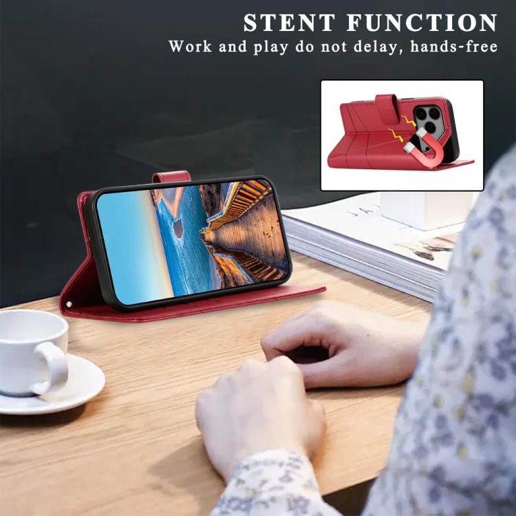 For iPhone 17 Pro Max PU Genuine Leather Texture Embossed Line Phone Case