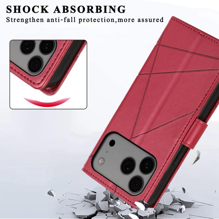 For iPhone 17 Pro Max PU Genuine Leather Texture Embossed Line Phone Case