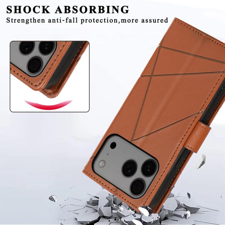 For iPhone 17 Pro Max PU Genuine Leather Texture Embossed Line Phone Case