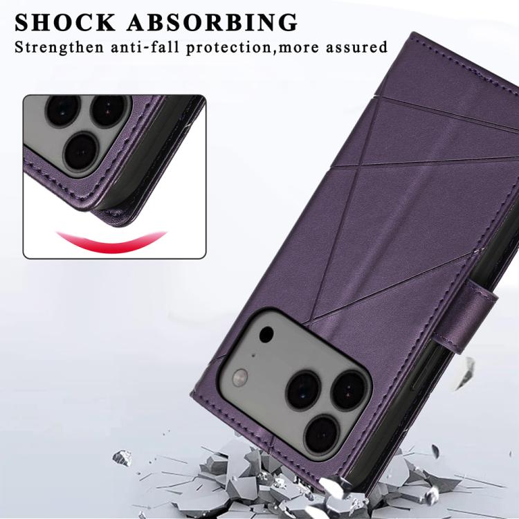 For iPhone 17 Pro Max PU Genuine Leather Texture Embossed Line Phone Case