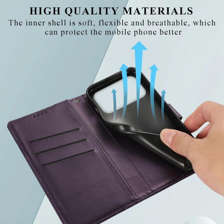 For iPhone 17 Pro Max PU Genuine Leather Texture Embossed Line Phone Case