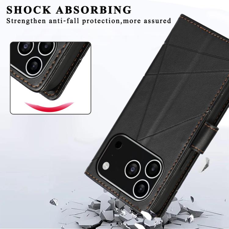 For iPhone 17 Pro PU Genuine Leather Texture Embossed Line Phone Case