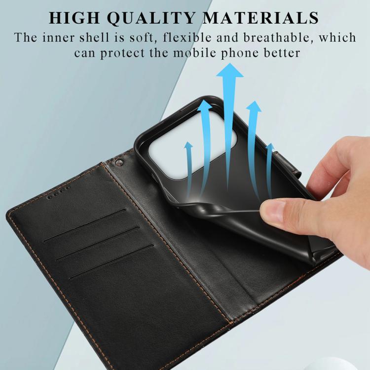 For iPhone 17 Pro PU Genuine Leather Texture Embossed Line Phone Case