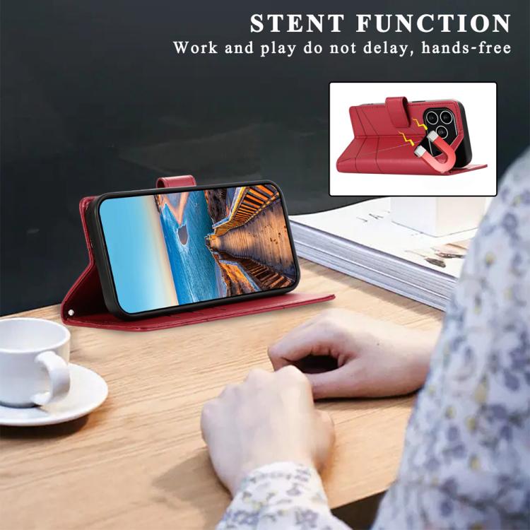 For iPhone 17 Pro PU Genuine Leather Texture Embossed Line Phone Case