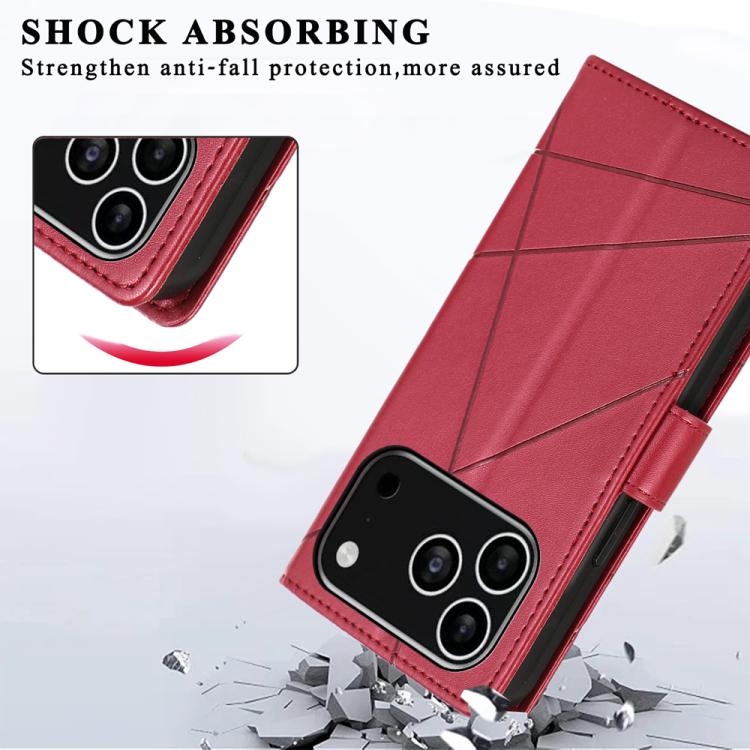 For iPhone 17 Pro PU Genuine Leather Texture Embossed Line Phone Case