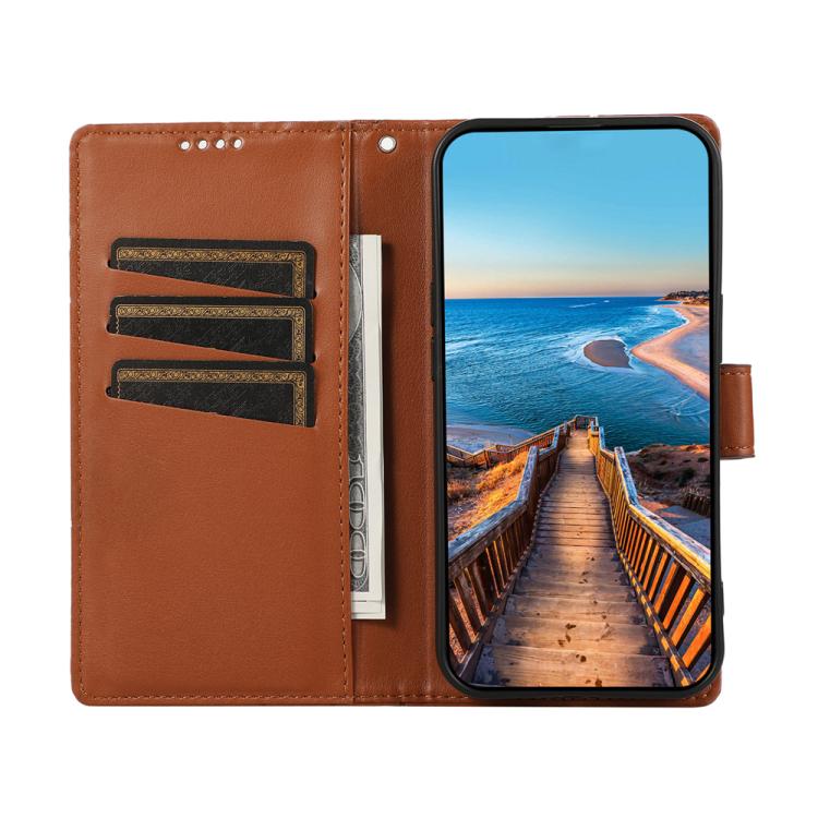 For iPhone 17 Pro PU Genuine Leather Texture Embossed Line Phone Case