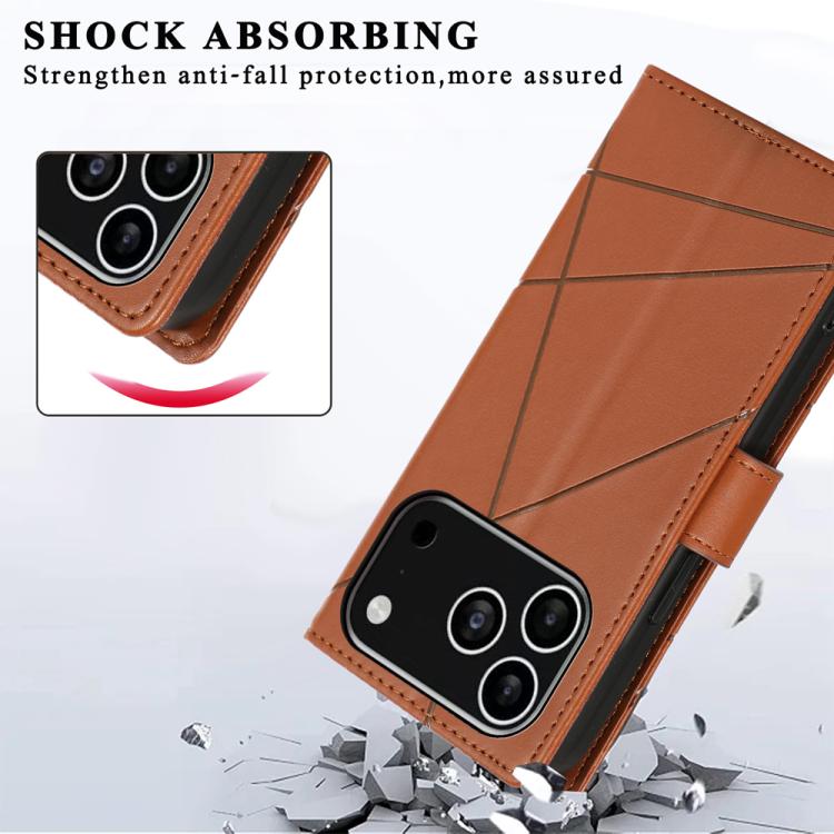 For iPhone 17 Pro PU Genuine Leather Texture Embossed Line Phone Case