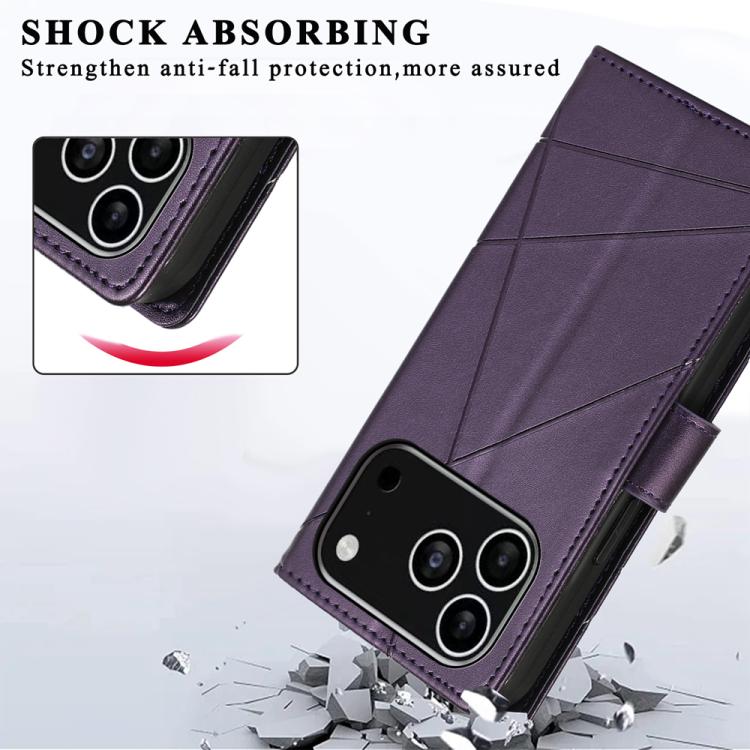 For iPhone 17 Pro PU Genuine Leather Texture Embossed Line Phone Case