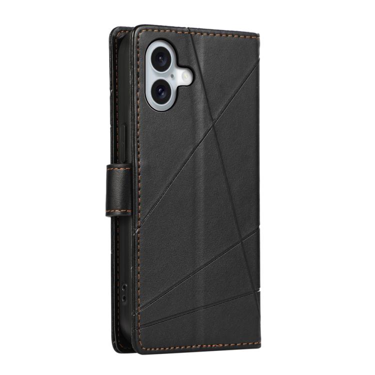For iPhone 17 PU Genuine Leather Texture Embossed Line Phone Case