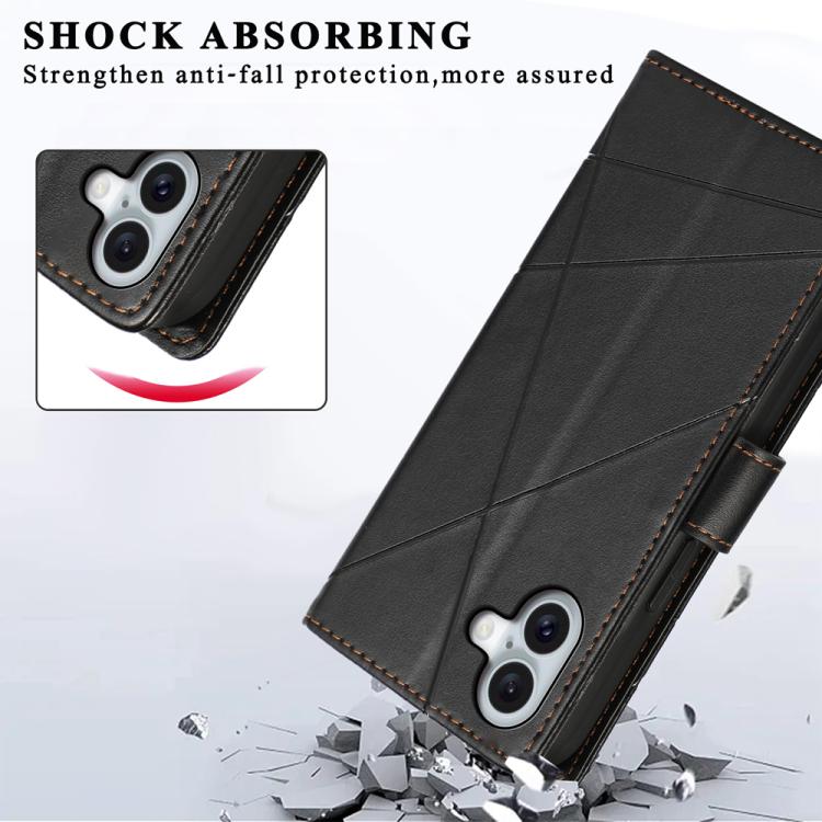 For iPhone 17 PU Genuine Leather Texture Embossed Line Phone Case