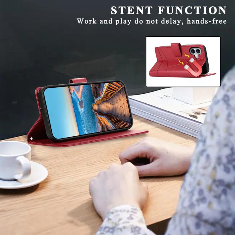For iPhone 17 PU Genuine Leather Texture Embossed Line Phone Case