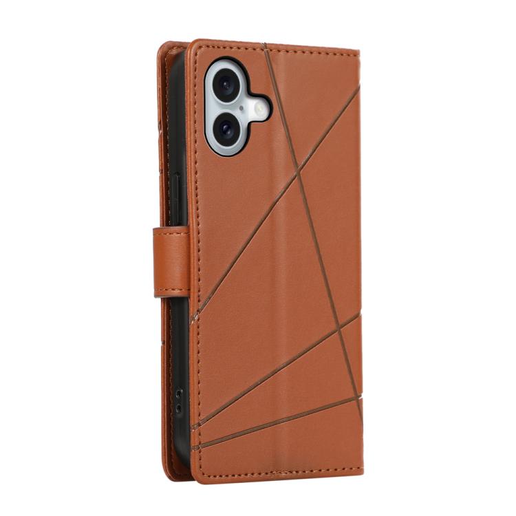 For iPhone 17 PU Genuine Leather Texture Embossed Line Phone Case