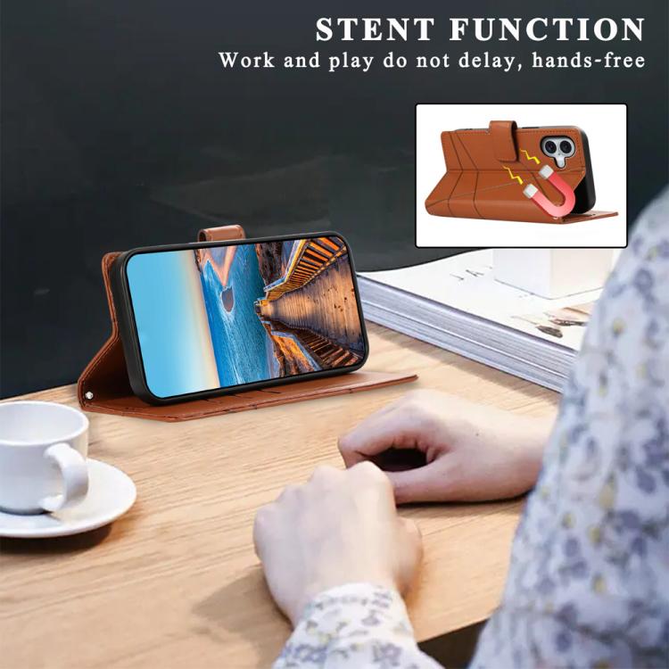 For iPhone 17 PU Genuine Leather Texture Embossed Line Phone Case